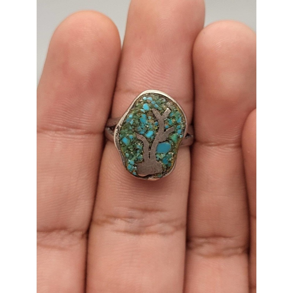 Sterling Silver Crushed Turquoise Ring Size 6.5